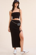 Black Solid Ribbed-Knit Tank And Midi Slit Skirt
