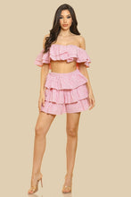 Pink Off-Shouldeer Ruffled Top With Matching Ruffle Bot