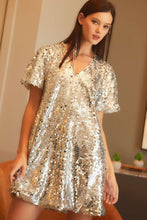 Silver Big Sequin V-neck Mini Dress