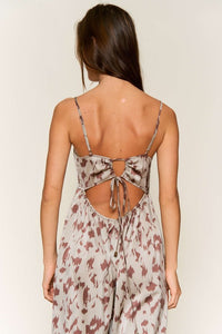 Olive Brown Animal Print Spaghetti Strap Tie Back Jumpsuit