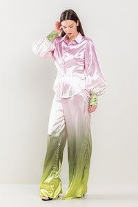 Pink/L.Olive Ombre Button Down Pants Set