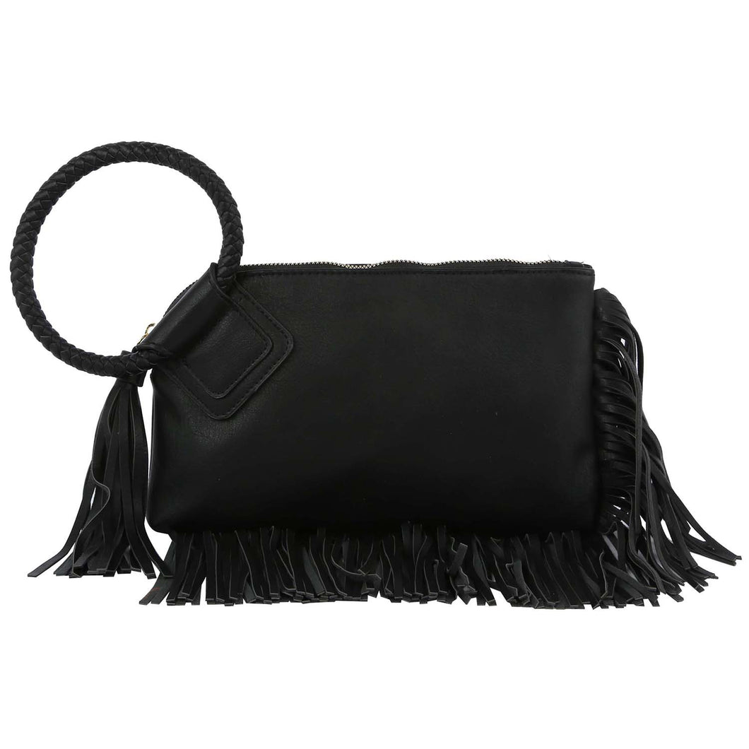 Black Fringe Cuff Clutch Tassel Wristlet Clutch