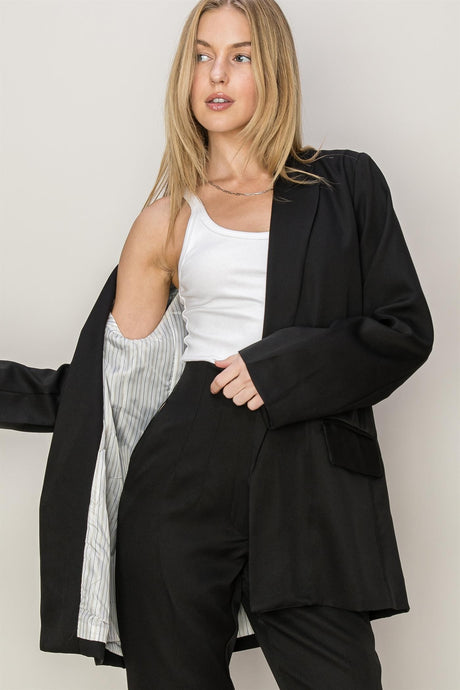 Black Open Front Long Sleeve Jacket