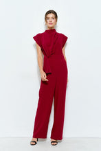 Burgundy High Neck Draped Waist Cap Sleeve Jumpsuit