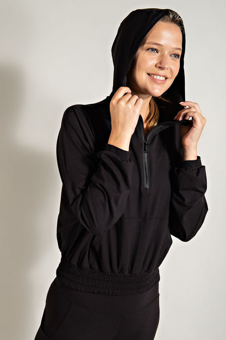 Black Plus Size Butter Quarter Zip Hoodie With Kangaroo
