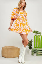Orange Multi Open Tie Back Balloon Sleeve Sweatheart Dress