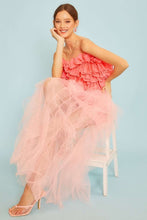 Pink Elastic Band Mesh Solid Long Skirt