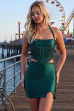 Emerald 2 Piece Set Pearl Embellished Top Satin Mini Dress