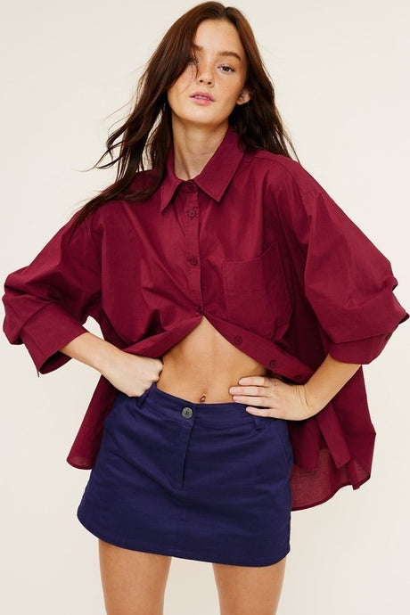 Merlot Loose Fit Button Down Shirt