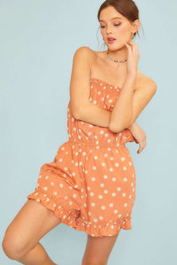 Dusty Orange Side Pocket Polkadot Print Romper