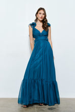 Emerald Organza Shoulder Strap Cutout Lace-up Maxi Dress