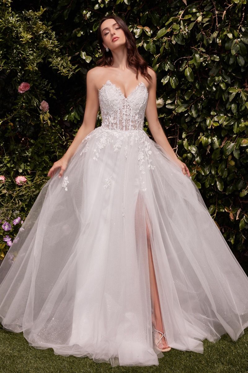 Off White Strapless A-Line Lace & Tulle Wedding Dress