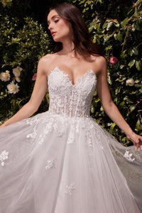 Off White Strapless A-Line Lace & Tulle Wedding Dress