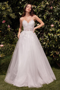 Off White Strapless A-Line Lace & Tulle Wedding Dress