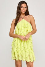 Lemon Ruffle With Gold Chain Mini Dress