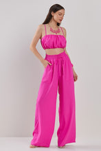 Hot Pink Pluffy Crop Top And Wide Pants Set