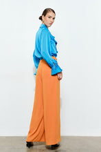 Teal Chic Satin Ruffled Jeweled Bell Sleeves Blouse Top