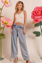 Lt Denim Washed Denim Wide Leg Pants With Tie Hem Detail