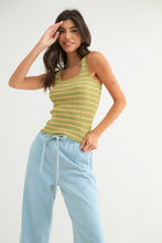 Lime/Peach Striped Ribbed Relaxed Crop Tank