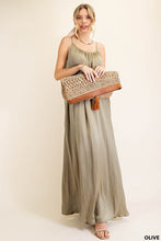 Olive Summer Satin Cool Maxi Sundress