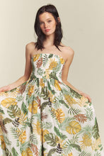 White Combo Leaf Print Smocked Tube Wide Leg Jumpsuit