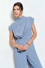 Cornflower Blue High Neck Draped Waist Cap Sleeve Jumpsuit