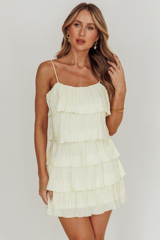 satin tiered mini dress Ivory Satin Tiered Ruffle Mini Dress – Aquarius Brand