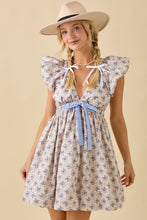 Light Grey Deep V-neck Mini Dress With Bubble Sleeve And Hem