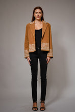 Camel Faux Suede Embroidered Jacket