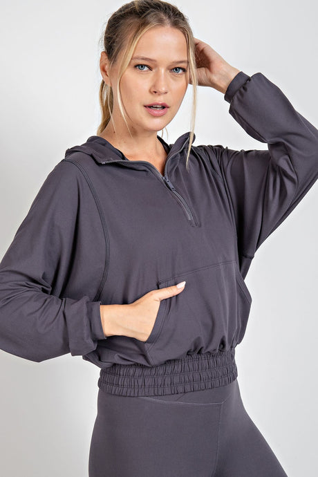 Charcoal Plus Size Butter Quarter Zip Hoodie With Kangaroo