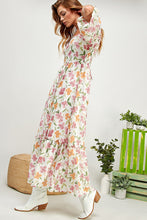 White Floral Barbie Flower Print Balloon Sleeve Tiered Dress