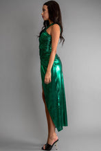 Hunter Green Women Shiny O-Ring Trim Keyhole Long Dress