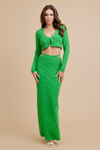 Green 3pc Set Of Top Cardigan And Skirt