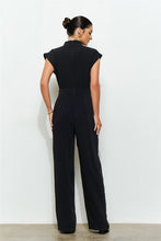 Black High Neck Draped Waist Cap Sleeve Jumpsuit