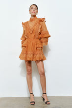 Caramel Floral Lace Trim Tiered Mini Skirt