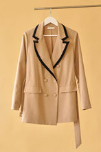 Taupe Up For The Day Belted Contrast Collar Blazer