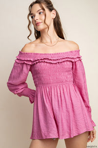 Magenta Tunic Off Shoulder Smocked Top