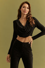 Black Knit Long Sleeve Cowl Neck Top And Pants Set