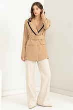 Taupe Up For The Day Belted Contrast Collar Blazer