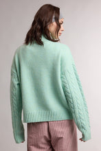 Mint Cable Knit Quarter Zip Cozy Sweater