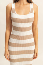 Taupe Striped Color Bodycon Maxi Dress