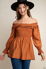 Tan Tunic Off Shoulder Smocked Top