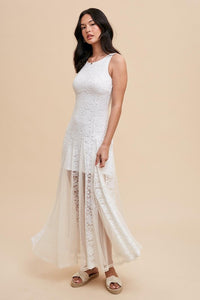 Ivory Lace Paneled Sleeveless Dress