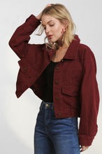 Wine Cropped Utility Pocket Jacket