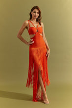 Orange Bandage Fringe Dress With Cutout