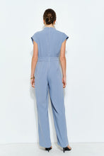 Cornflower Blue High Neck Draped Waist Cap Sleeve Jumpsuit