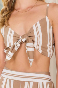 Taupe Adjustable Shoulder Strap Back Front Tie Top