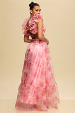 Pink Fluer Ruffle Tiered Gown