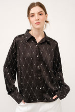Black Long Sleeve Rhinestones Embellished Shirt Top