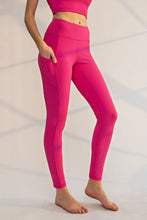 Neon Pink Plus Size Nylon Rib Yoga Leggings With Side Pocket